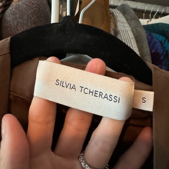 Silvia Tcherassi- NWT Brown Saanvi Bow-Embellished Taffeta Longsleeve Blouse - Picture 5 of 8